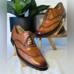 Johnston & Murphy Cognac Colored Italian Leather Wingtip Oxfords - Sz 9